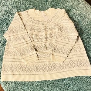 J Jill NWT Sz 4X Barley/Multi Sweater Cotton Blend Crew Neck Pullover Cream/Gray